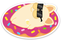 Frenchie drinking sparkling wine on a donut tube